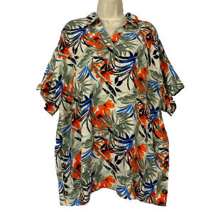 Chicos 3 Linen Blend Top Womens Tropical Floral Popover Tunic Side Button XL 1X